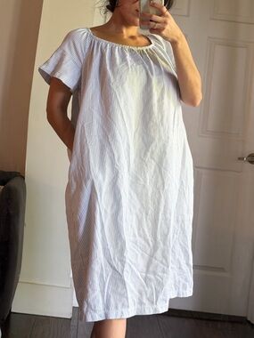 Karen Neuburger Encore Cottage Core White Pajama Dress Nightgown Pinstripes L